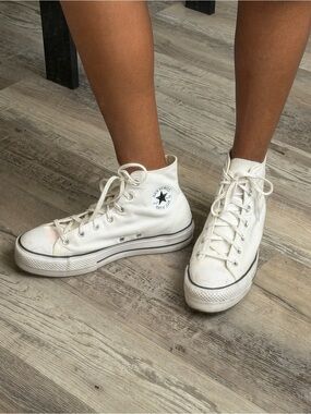 Converse White High Top Platform Sneakers (stained)